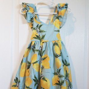 Lemon Print Teal Cotton Dress